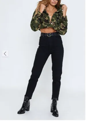 Camouflage Printed Lapel Short Long-sleeved Plush Coat