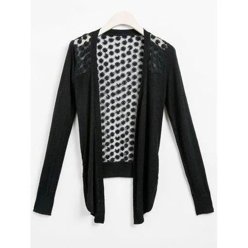 Candy Color Sweet Women Lady Girl Floral Hollow Thin Knitting Cardigan Blouse - Black One Size