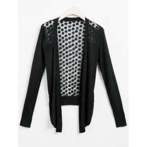 Candy Color Sweet Women Lady Girl Floral Hollow Thin Knitting Cardigan Blouse - Black One Size