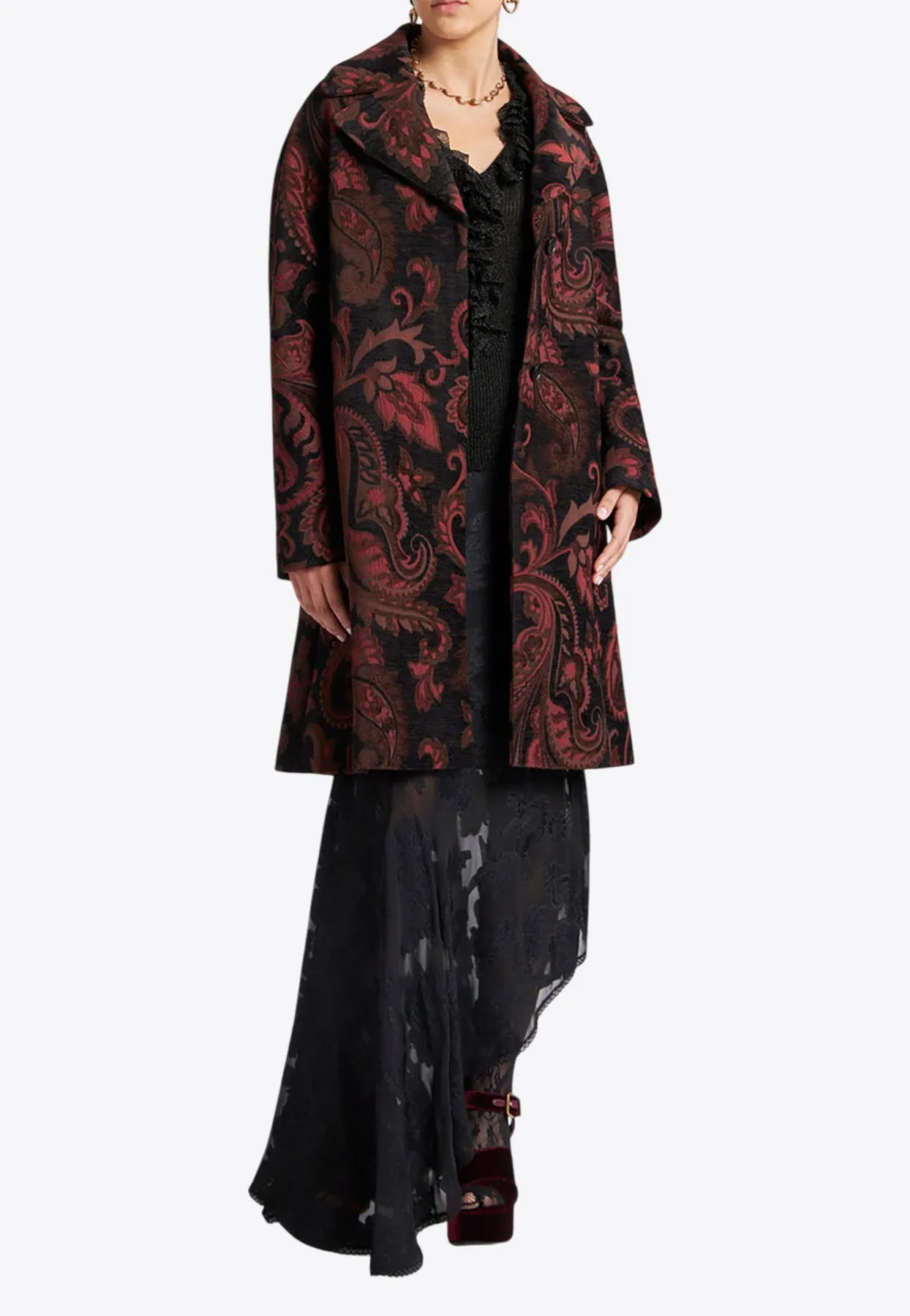 Chenille Jacquard Single-Breasted Coat