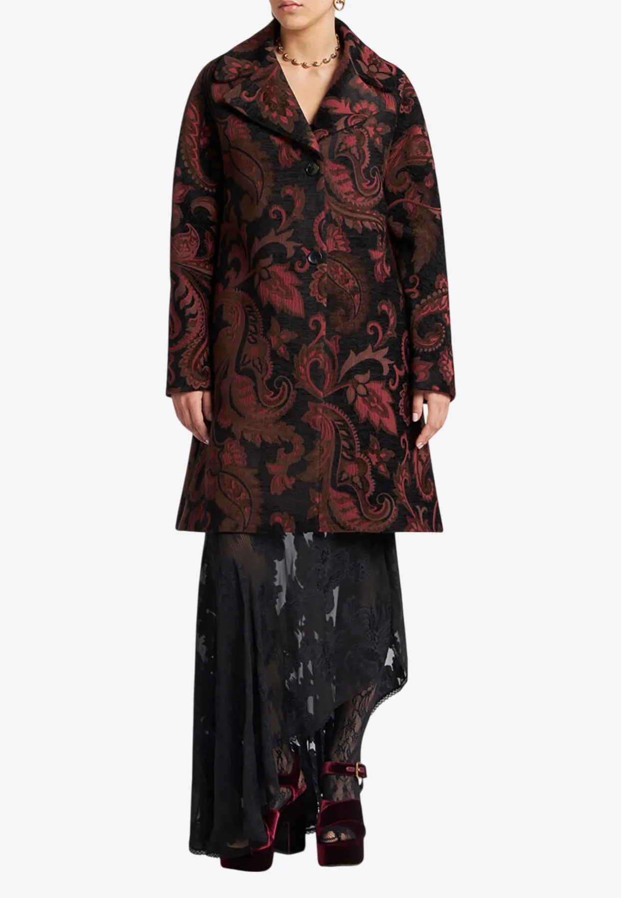 Chenille Jacquard Single-Breasted Coat