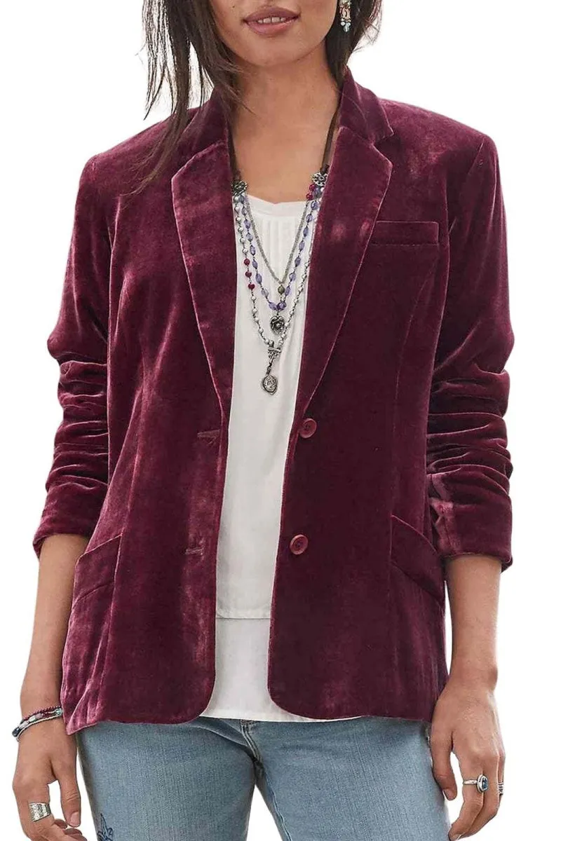 Chouyatou Womens Velvet Blazer Jacket Casual Notched Collar Long Sleeve Open Front Suit Jacket Work Outfits