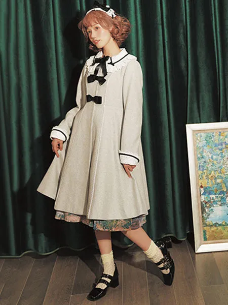 Classic Lolita Overcoat Lace Bow Camel Wool Lolita Coat