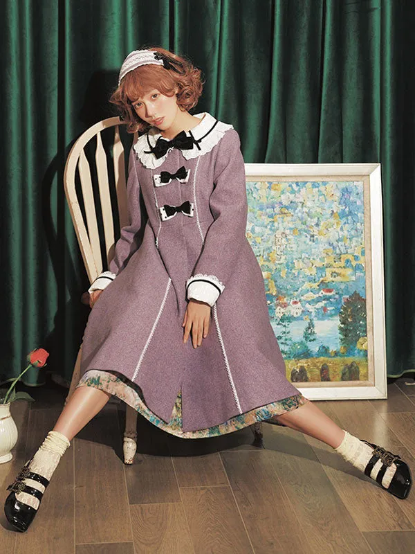 Classic Lolita Overcoat Lace Bow Camel Wool Lolita Coat