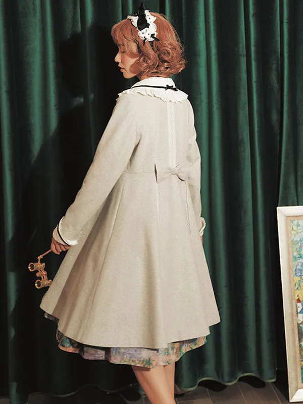 Classic Lolita Overcoat Lace Bow Camel Wool Lolita Coat