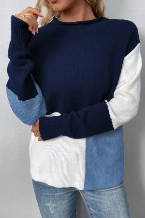 Color Block Round Neck Dropped Shoulder Sweater
