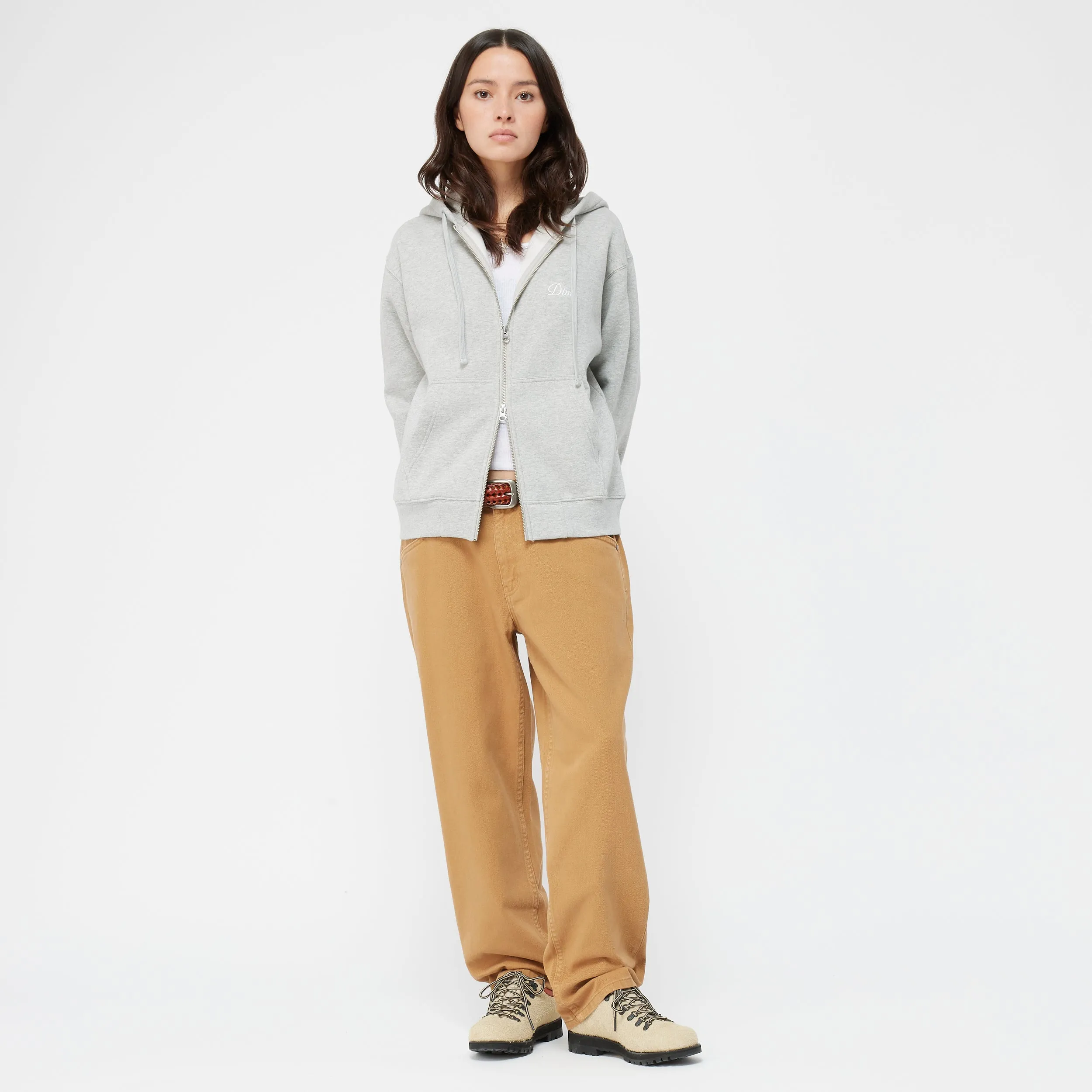 Cursive Small Logo Zip Hoodie Heather gray