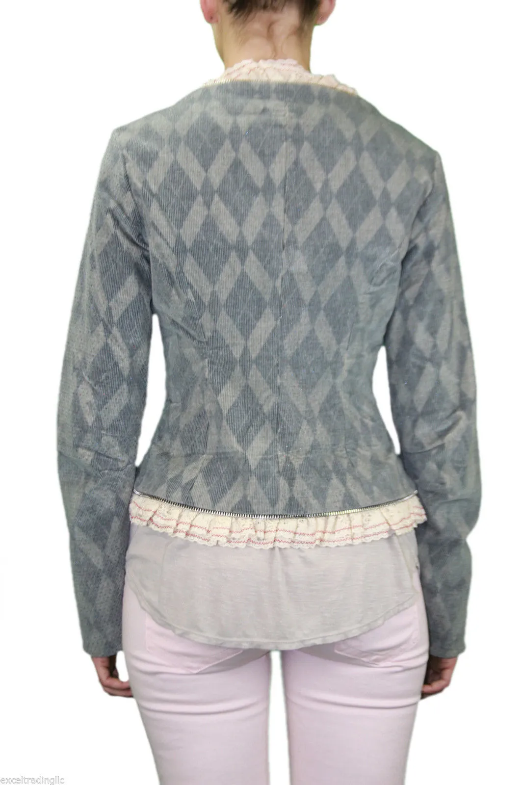 CUSTO BARCELONA Women's Silver Corse Lace Trim Jacket RT592307 $787 NWT