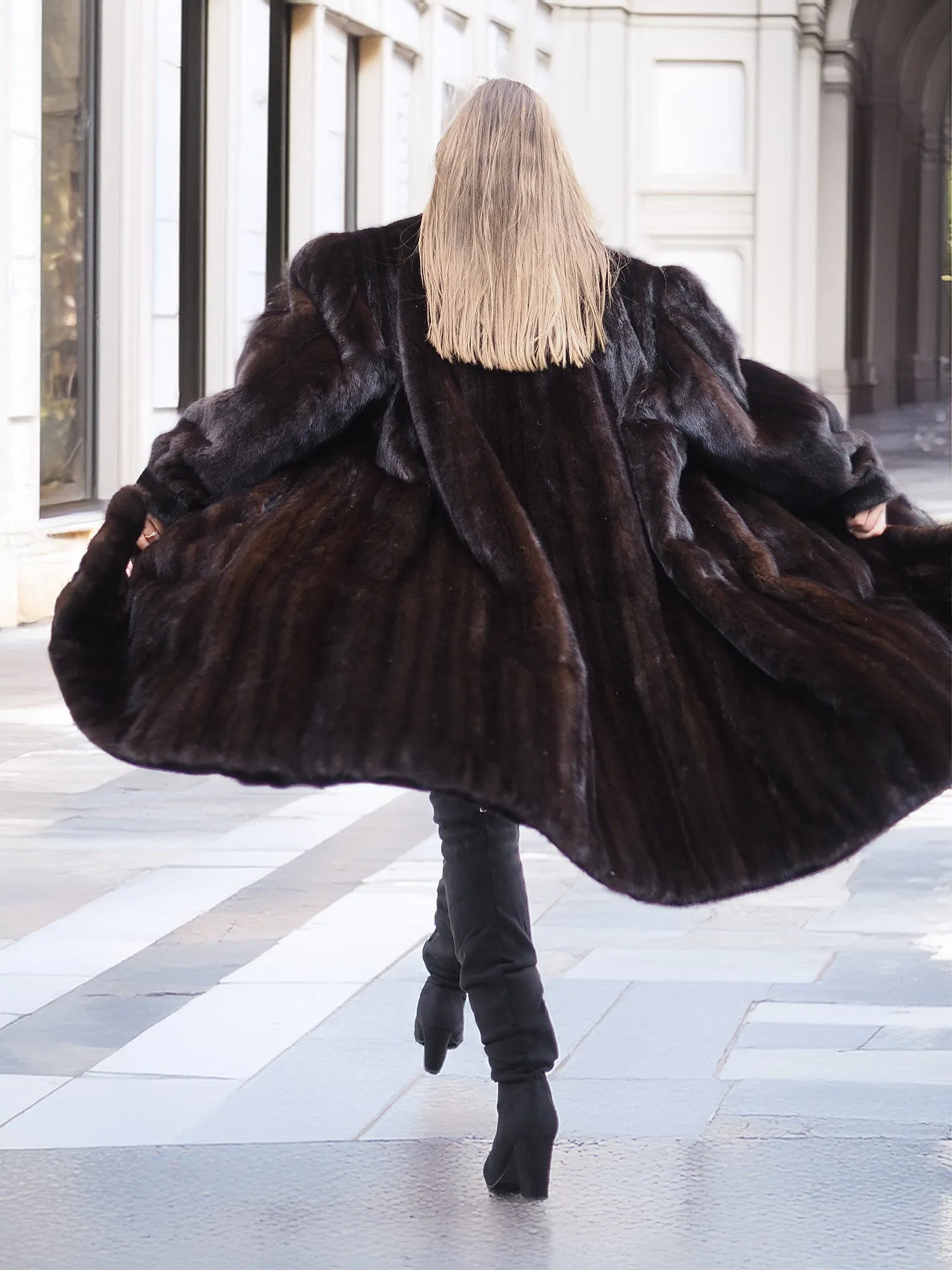 Dark Ranch Black Mink Fur Coat Jacket XL/XXL
