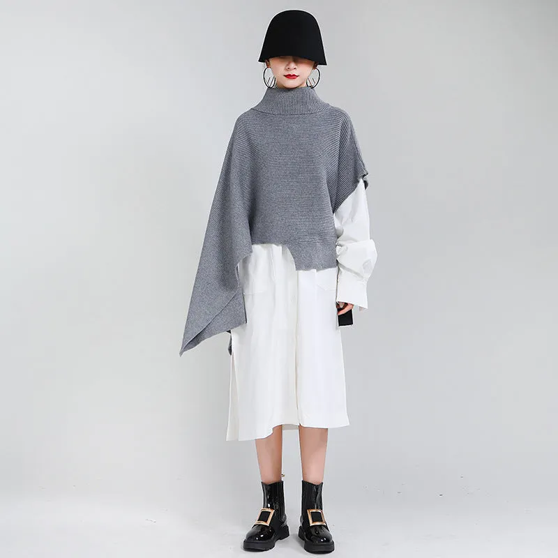 Designed Batwing Pullover Irregular Knitted Sweaters