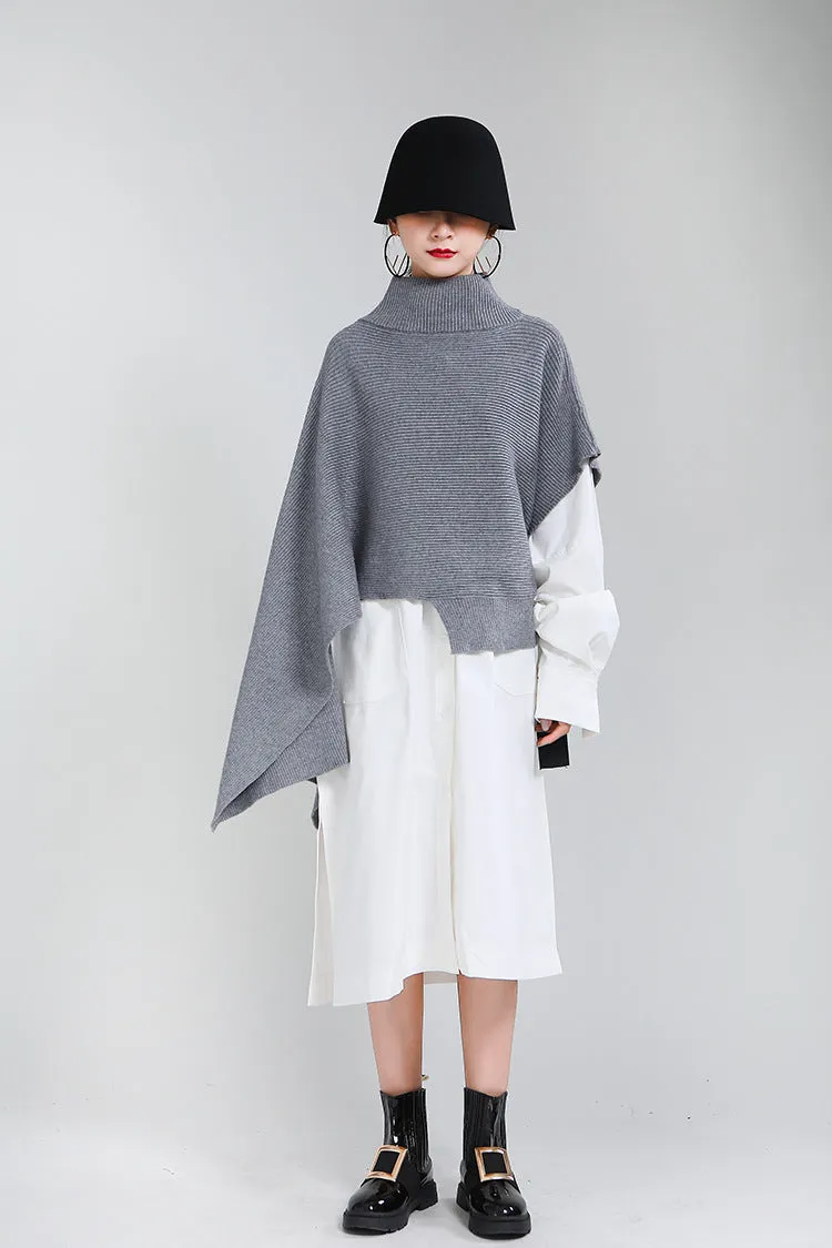 Designed Batwing Pullover Irregular Knitted Sweaters