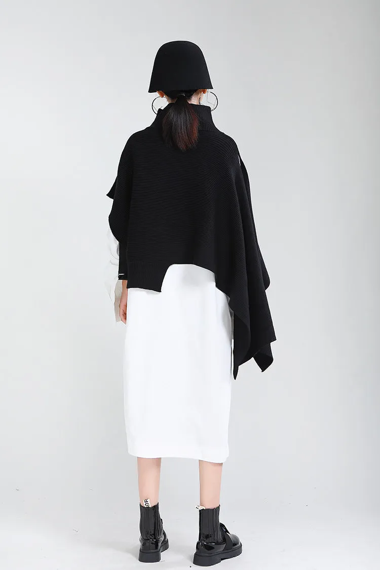 Designed Batwing Pullover Irregular Knitted Sweaters