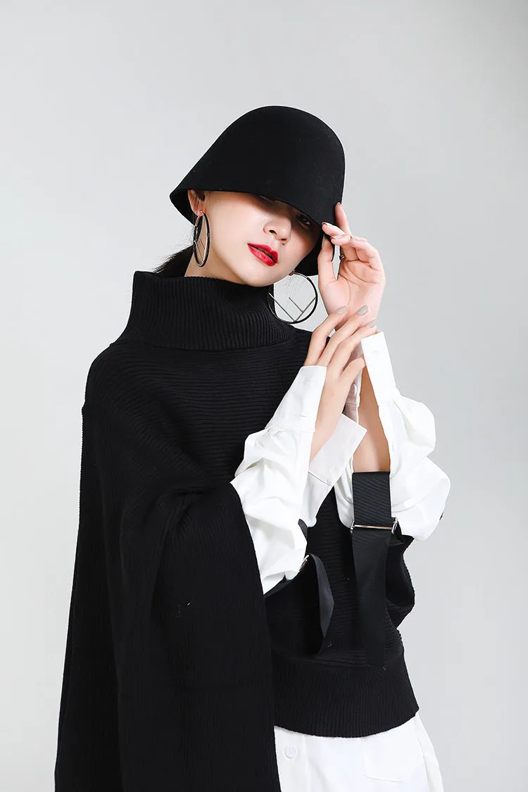 Designed Batwing Pullover Irregular Knitted Sweaters