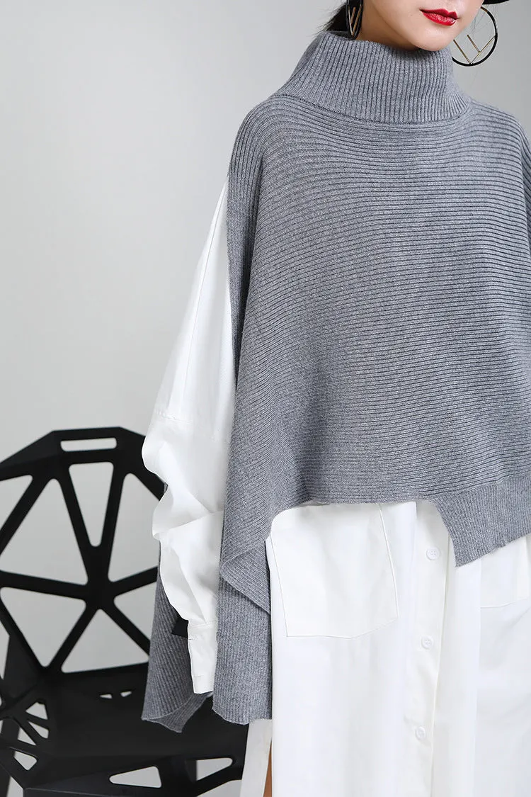 Designed Batwing Pullover Irregular Knitted Sweaters
