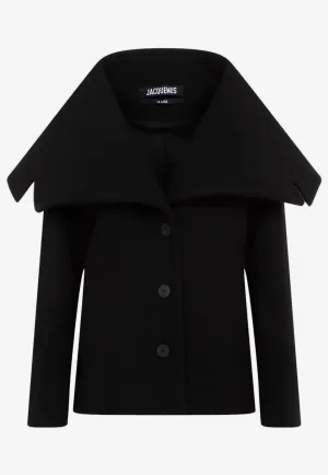 Draped-Collar Wool Coat