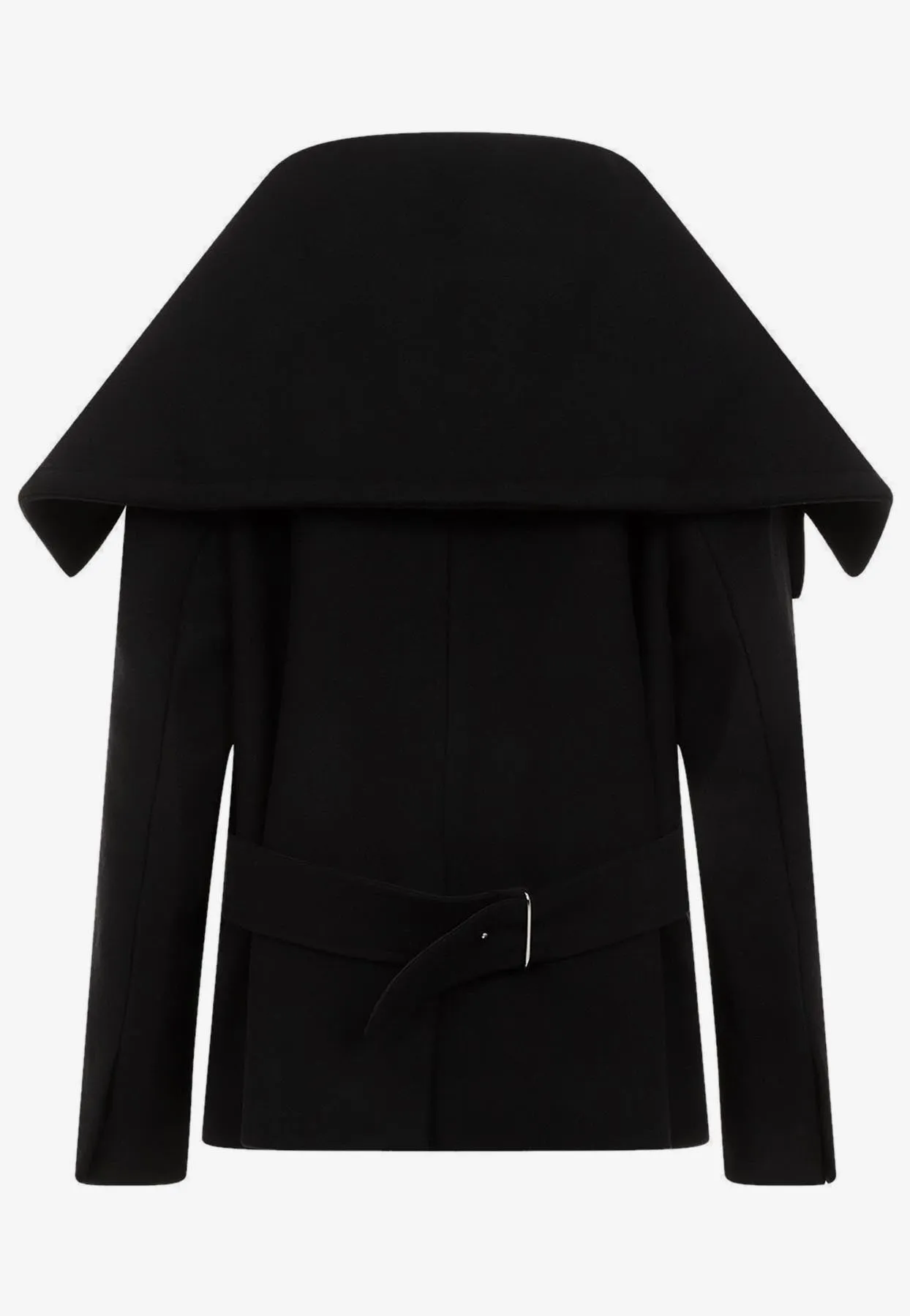 Draped-Collar Wool Coat