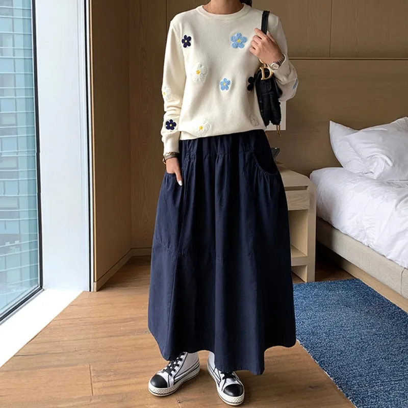 Elegant O Neck Knitted Tops Sweater