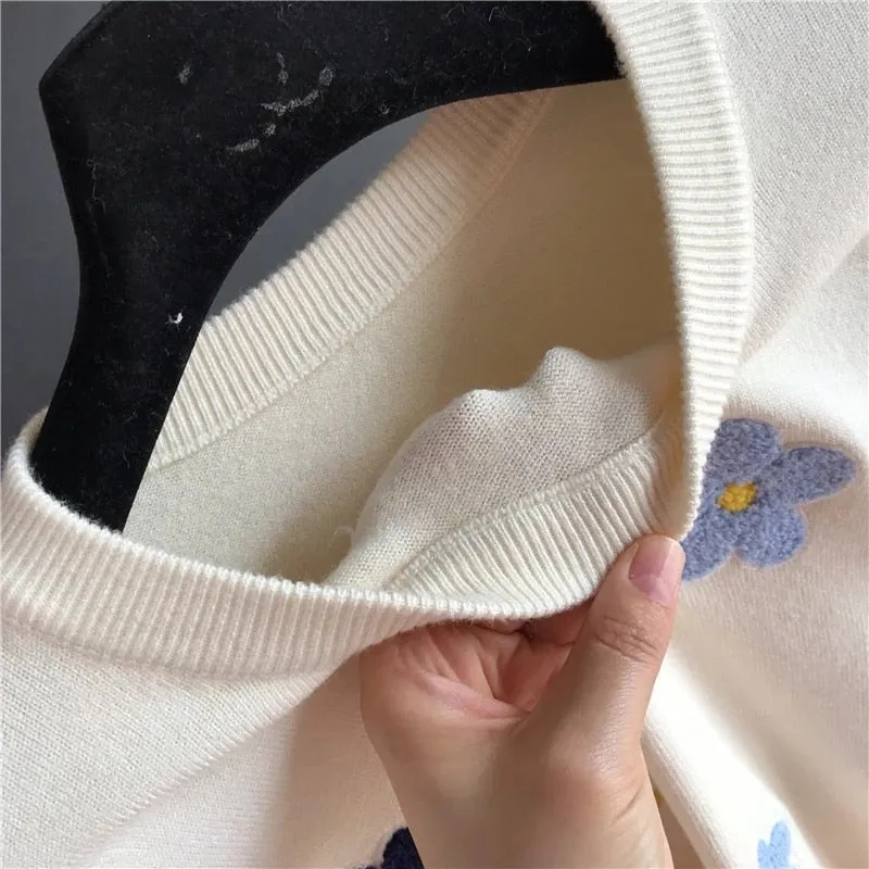 Elegant O Neck Knitted Tops Sweater