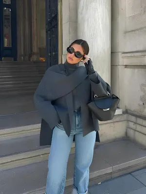 Elegant Scarf Collar Woolen Jacket