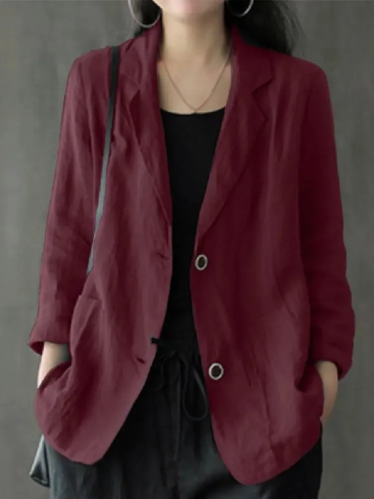 Elegant Solid Blazer Women Autumn Overcoats  Casual Long Sleeve Single Button Coats Female Lapel Outwears Oversized