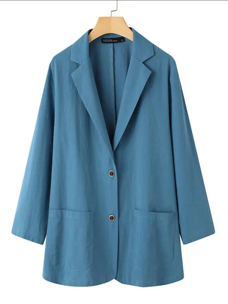Elegant Solid Blazer Women Autumn Overcoats  Casual Long Sleeve Single Button Coats Female Lapel Outwears Oversized