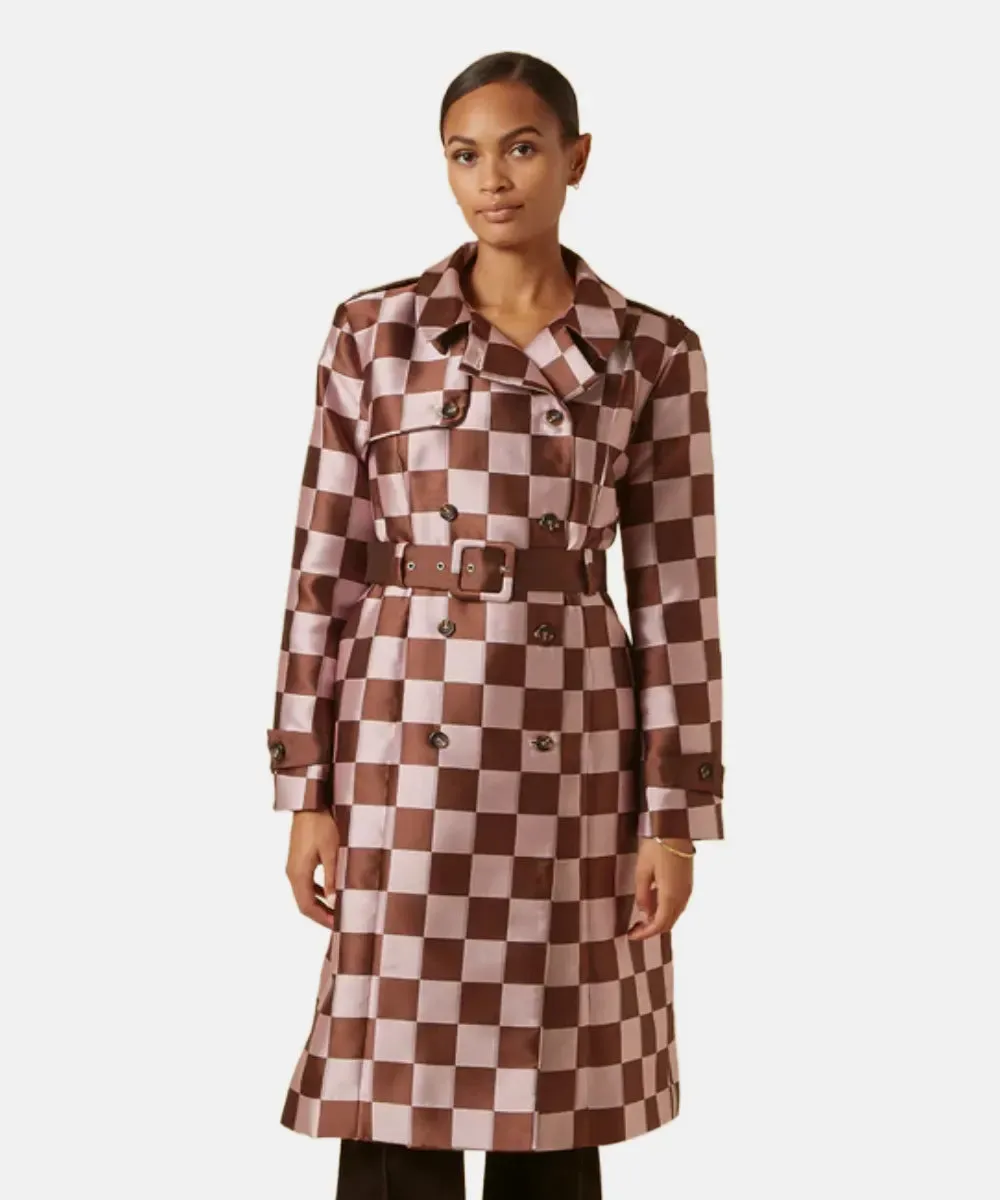 Emily In Paris S04 Lily Collins Checkered Trench Coat