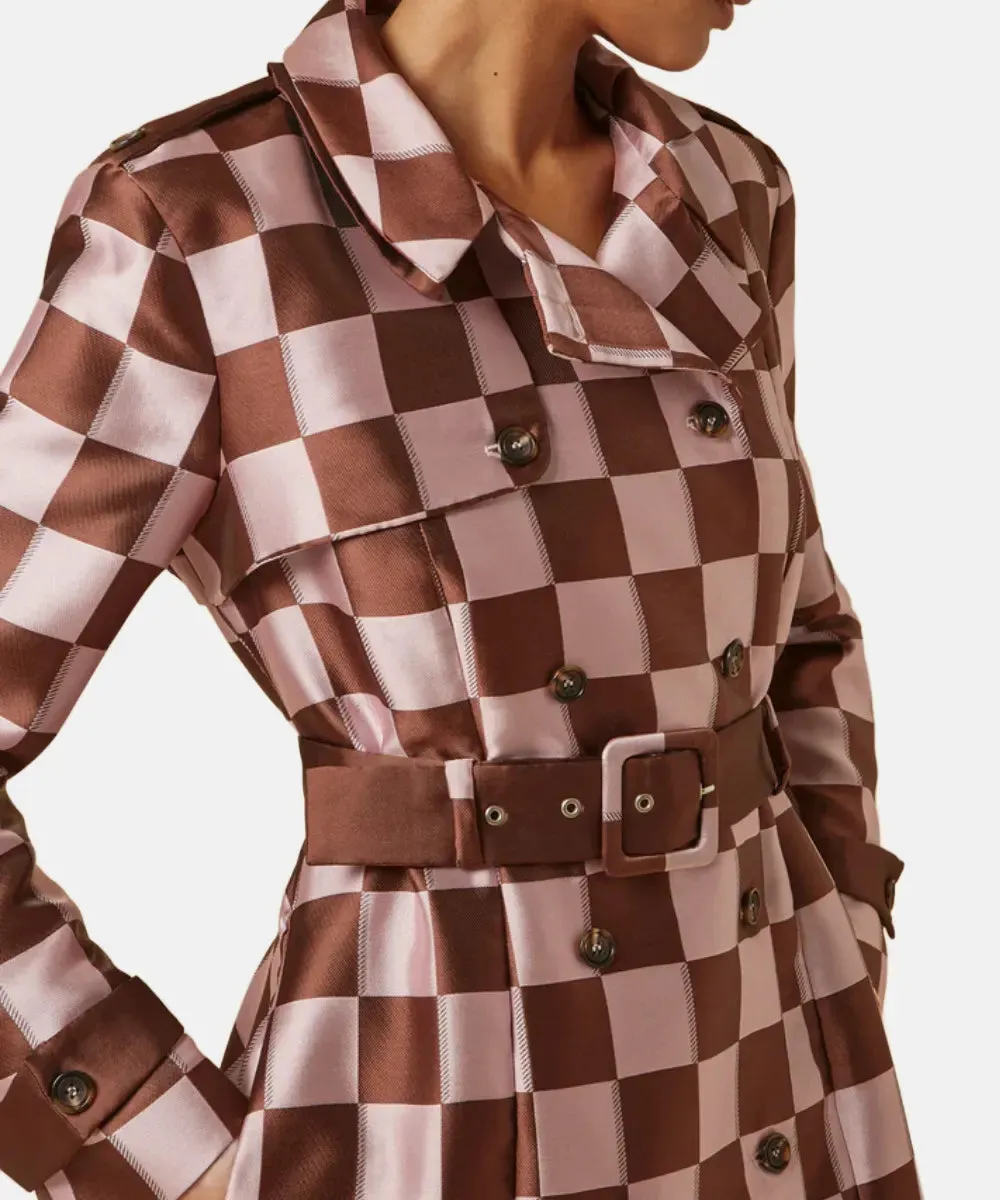 Emily In Paris S04 Lily Collins Checkered Trench Coat
