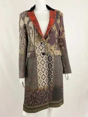 Etro Wool Coat W/ Velvet Collar Size Medium