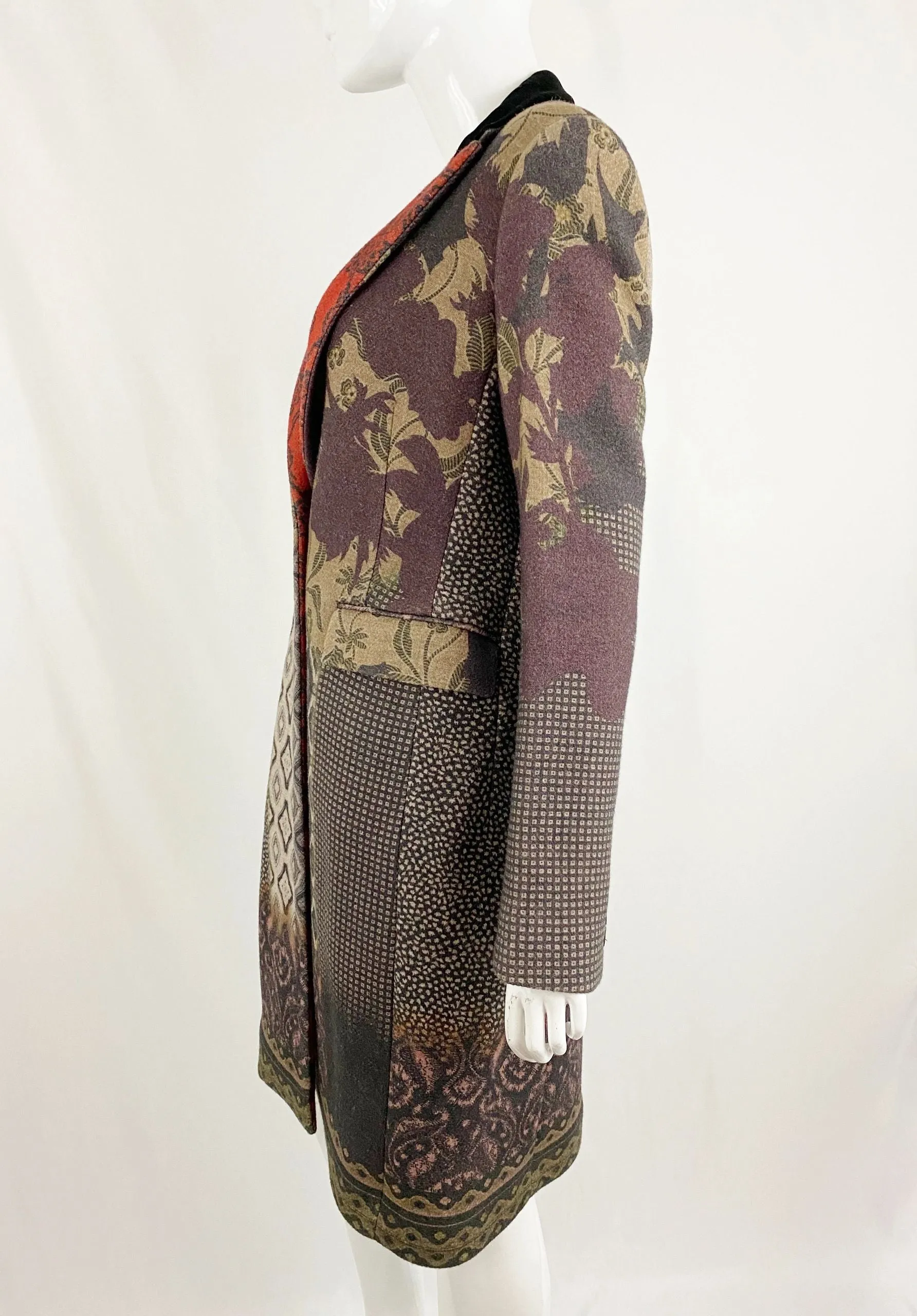 Etro Wool Coat W/ Velvet Collar Size Medium