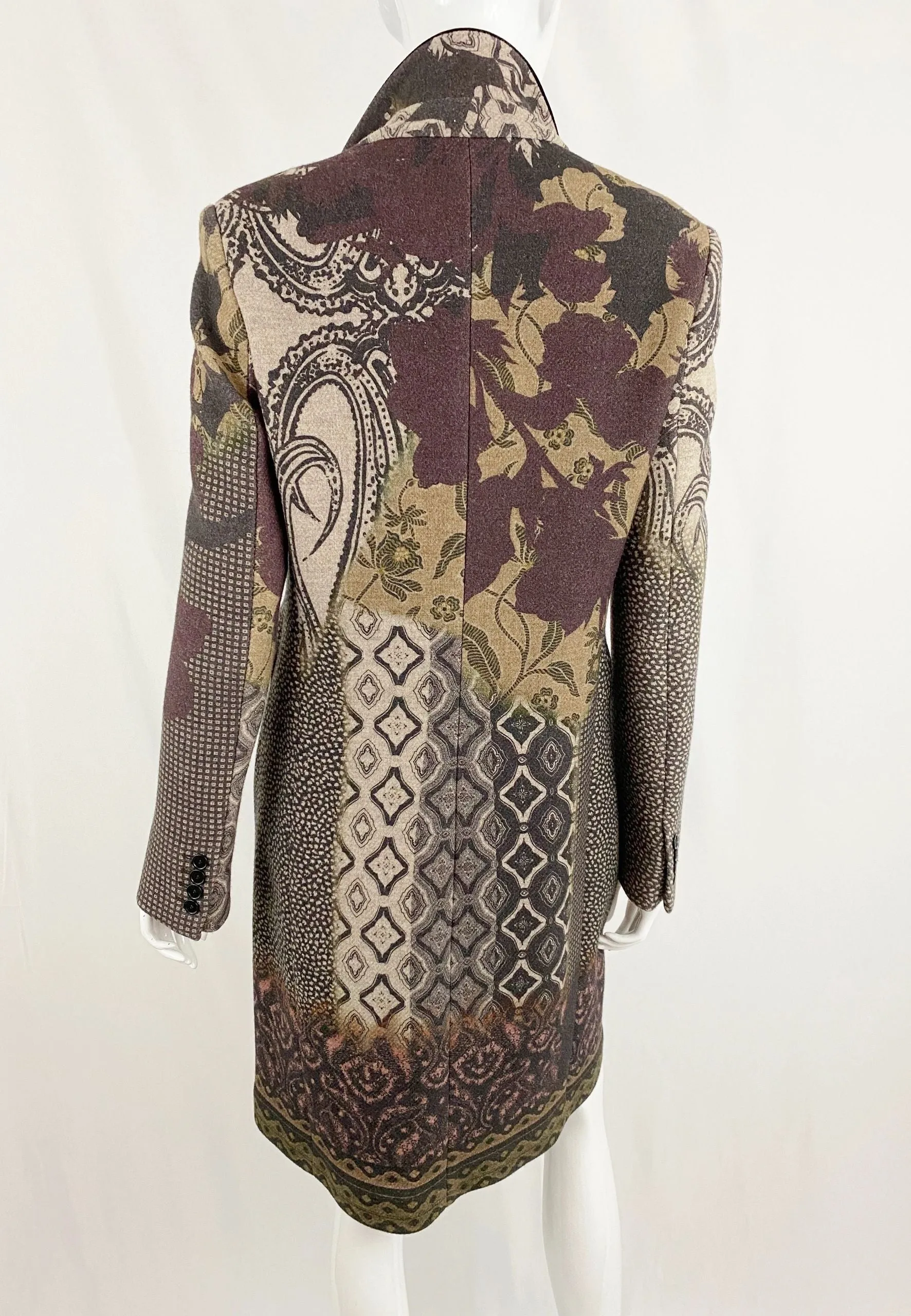 Etro Wool Coat W/ Velvet Collar Size Medium