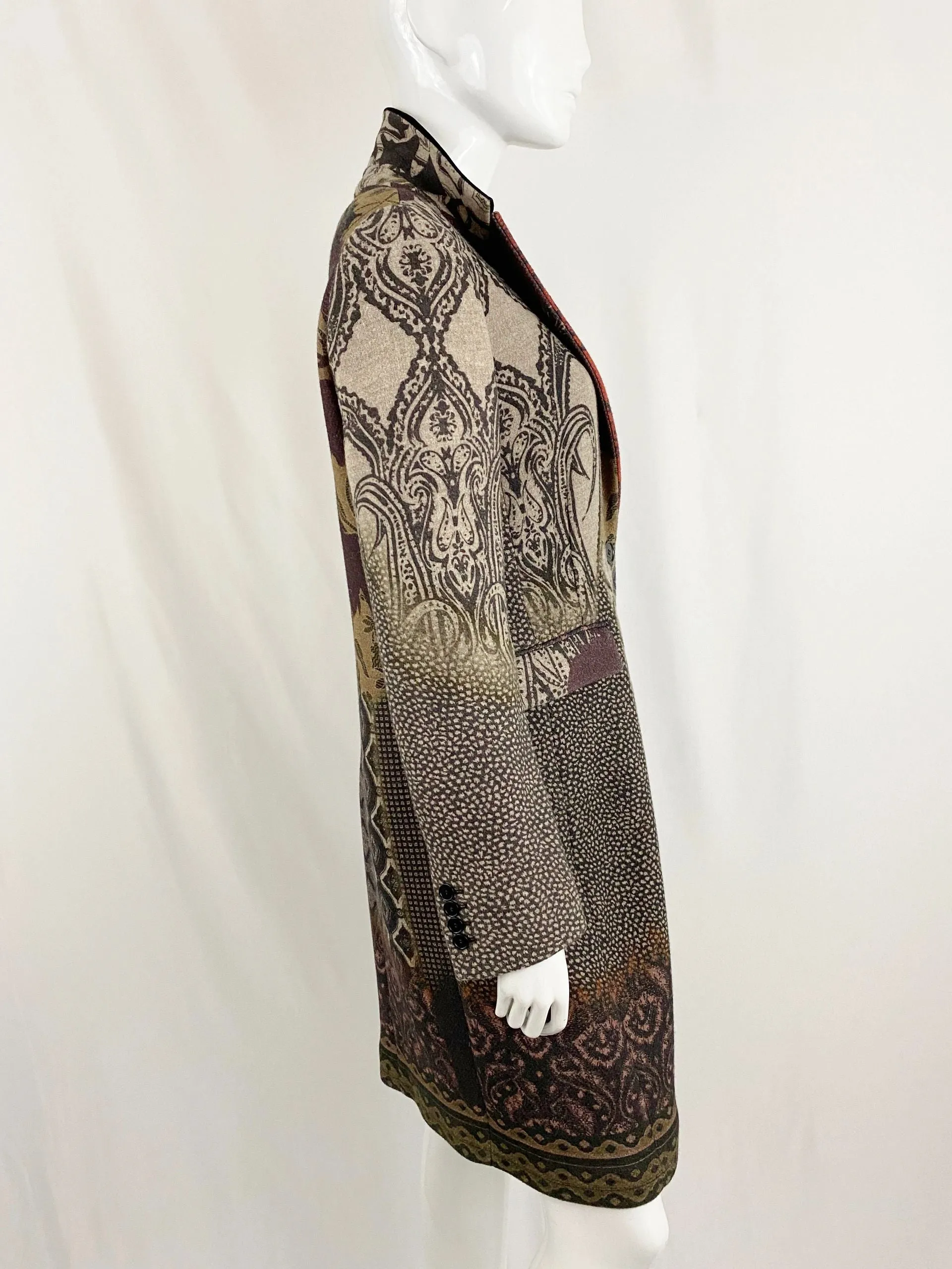 Etro Wool Coat W/ Velvet Collar Size Medium