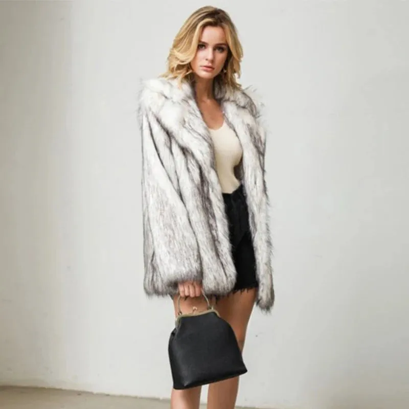 Faux Fur Coats Women Turn Down Collar Thicken Oversize Long Sleeve Lady Warmth Faux Fox Fur Jackets 2024 Winter Female Overcoats