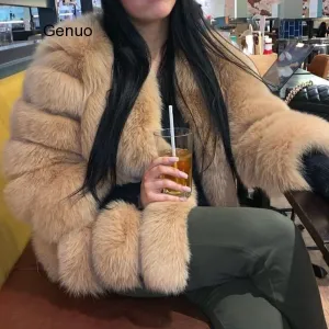 Fox Faux Fur Coat Thick Warm Blue Fox Womens Coats 2020 Fashion Winter Whole Skin Fake Fur Jackets Luxury Flurry Overcoats