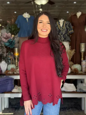 Garnet Mock Neck Eyelet Sweater