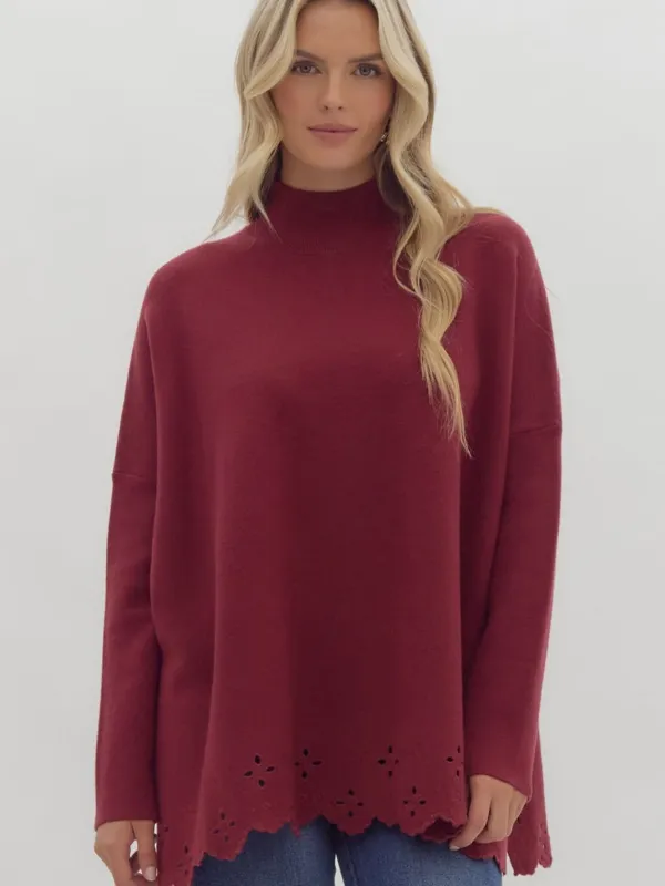Garnet Mock Neck Eyelet Sweater