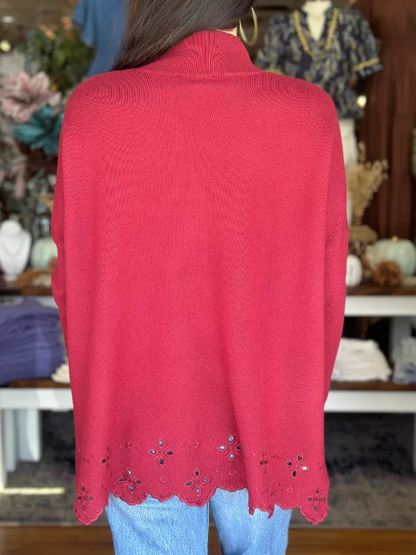 Garnet Mock Neck Eyelet Sweater