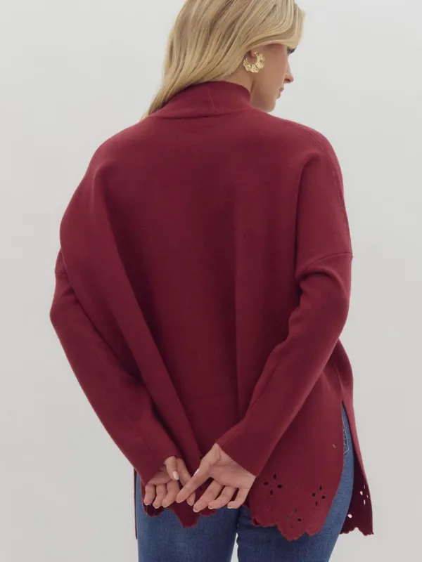 Garnet Mock Neck Eyelet Sweater