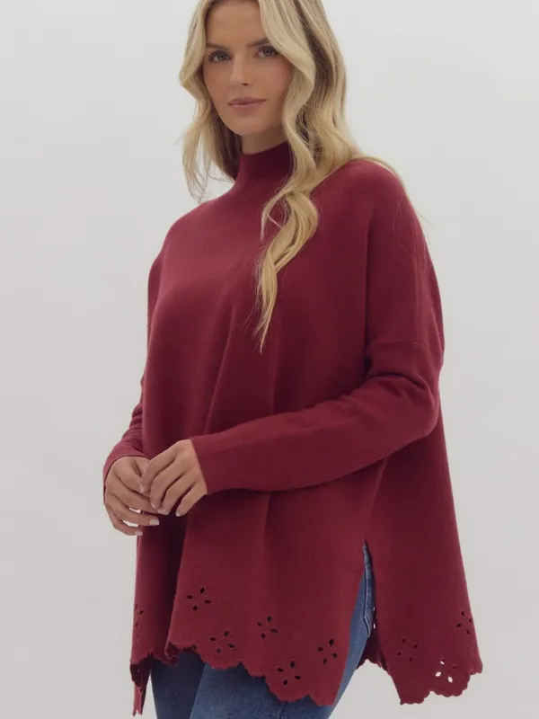 Garnet Mock Neck Eyelet Sweater