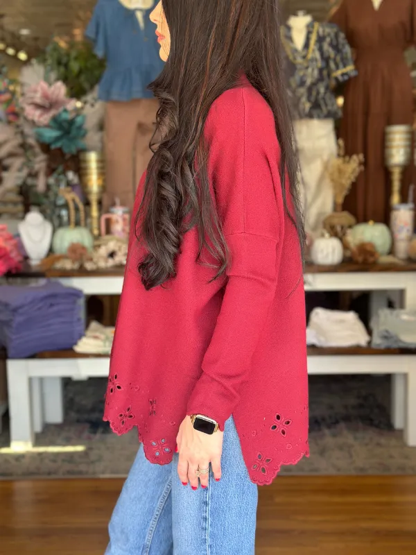 Garnet Mock Neck Eyelet Sweater