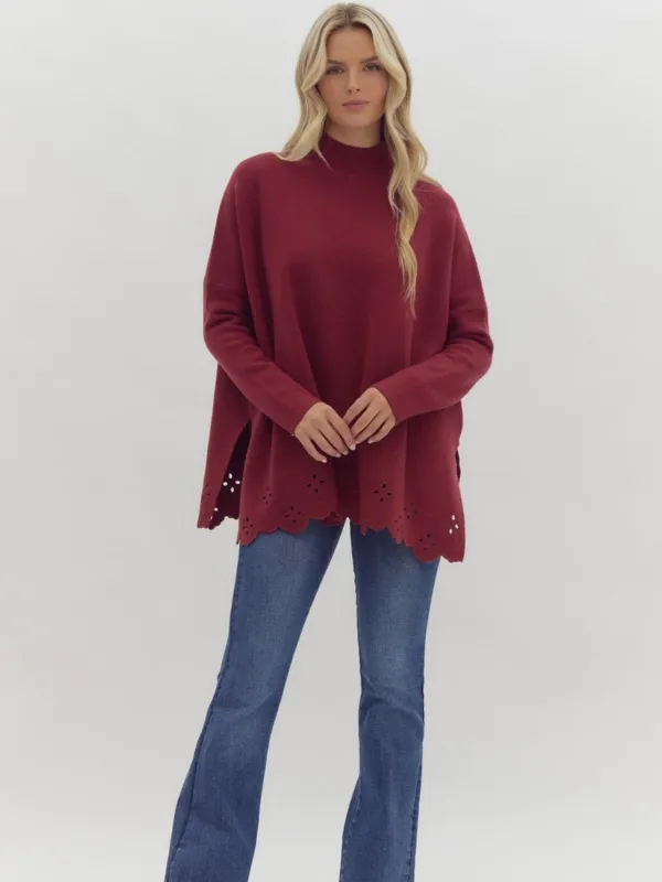 Garnet Mock Neck Eyelet Sweater