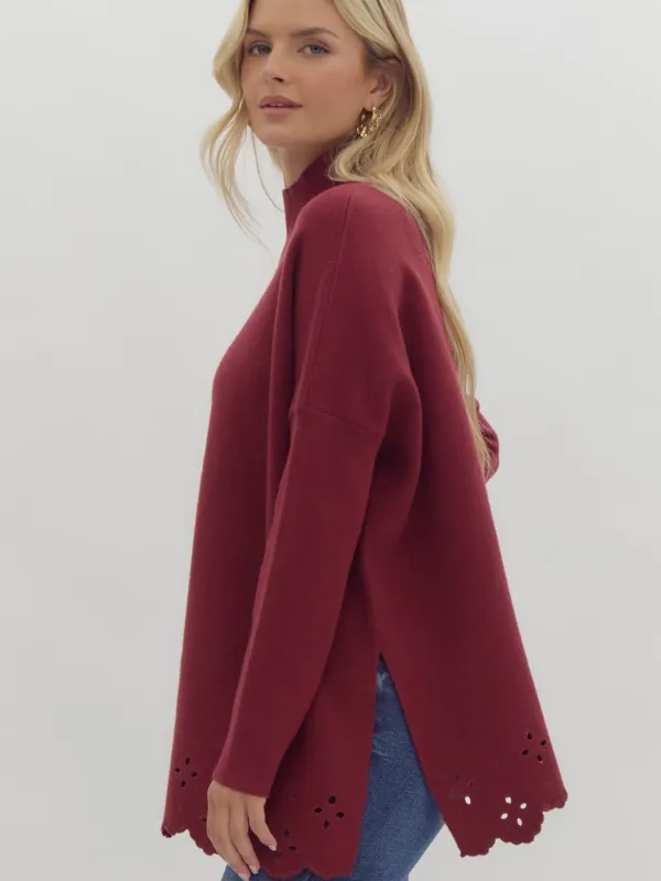 Garnet Mock Neck Eyelet Sweater