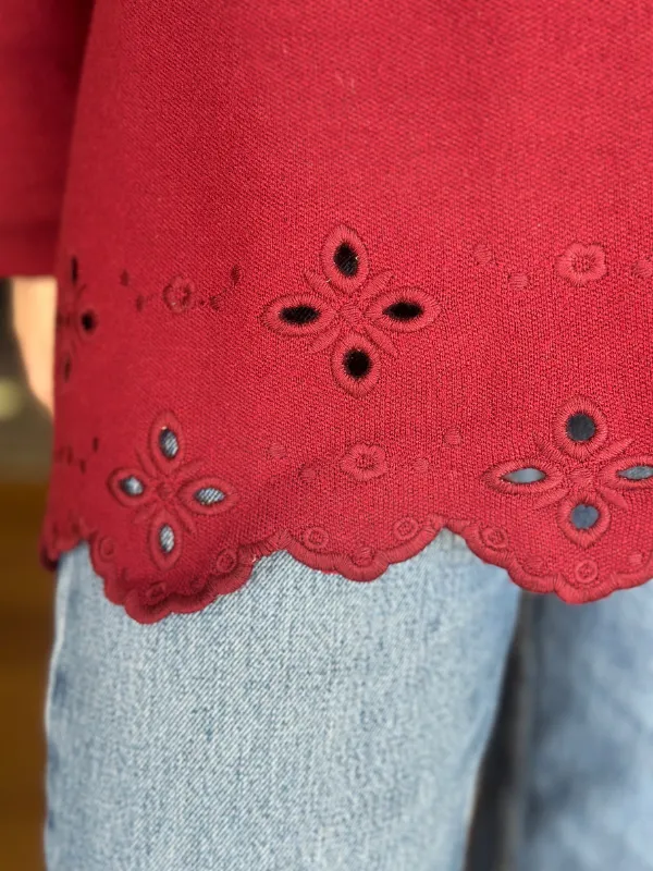 Garnet Mock Neck Eyelet Sweater