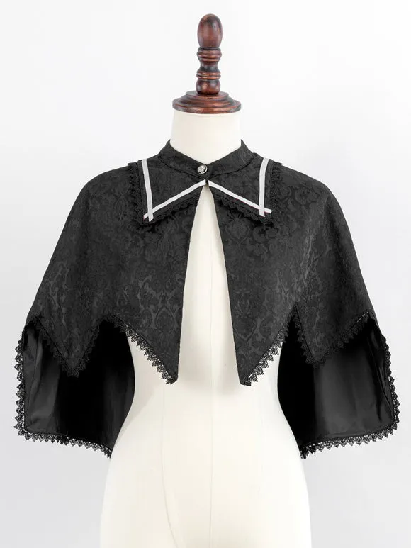 Gothic Lolita Cape Red Jacquard Ruffles Lace Jacquard Color Block Fall Lolita Outwears