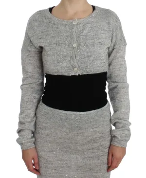 Gray Cropped Knitted Cardigan Sweater