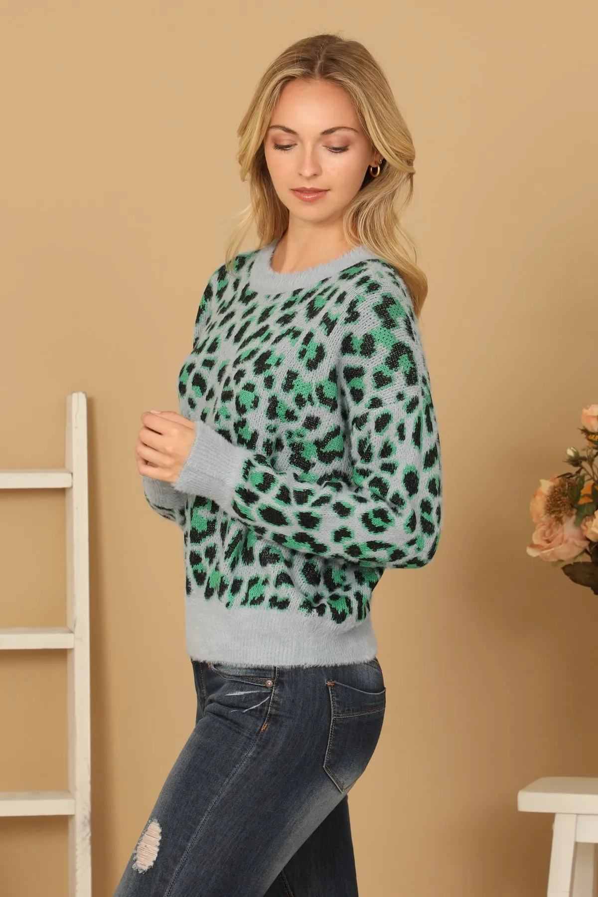 Green & Grey Leopard Sweater