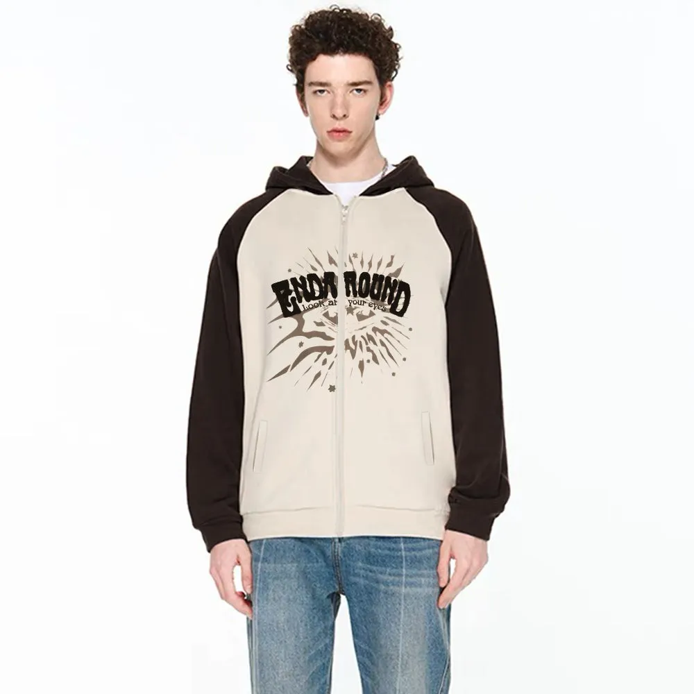 High Street Graffiti Color Matching Zipper Hoodies