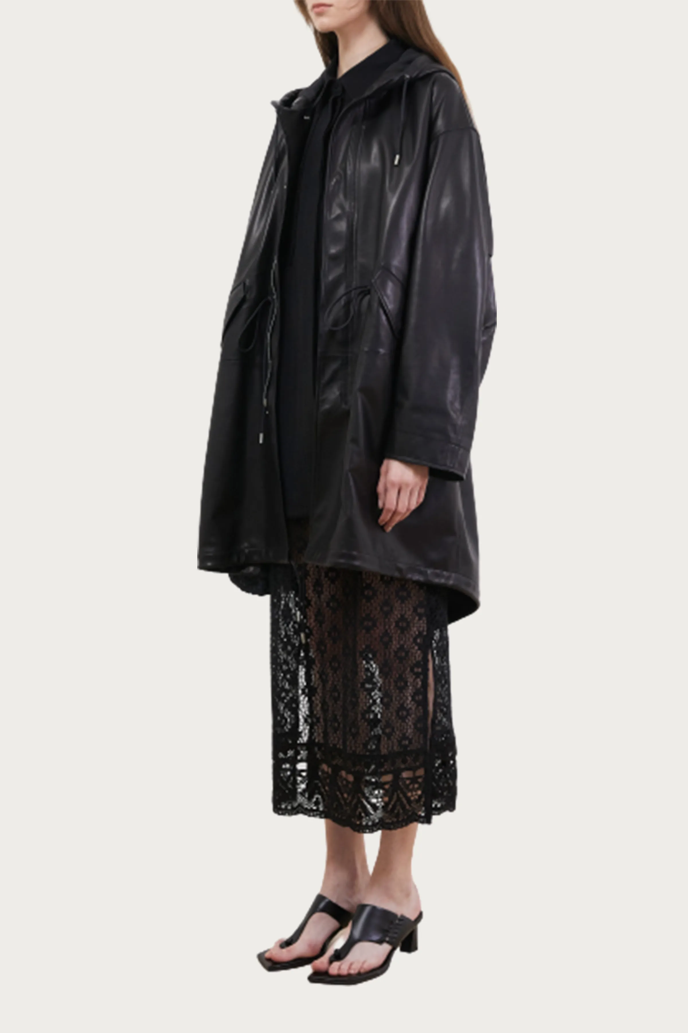 HOODED LAMBSKIN LEATHER COAT