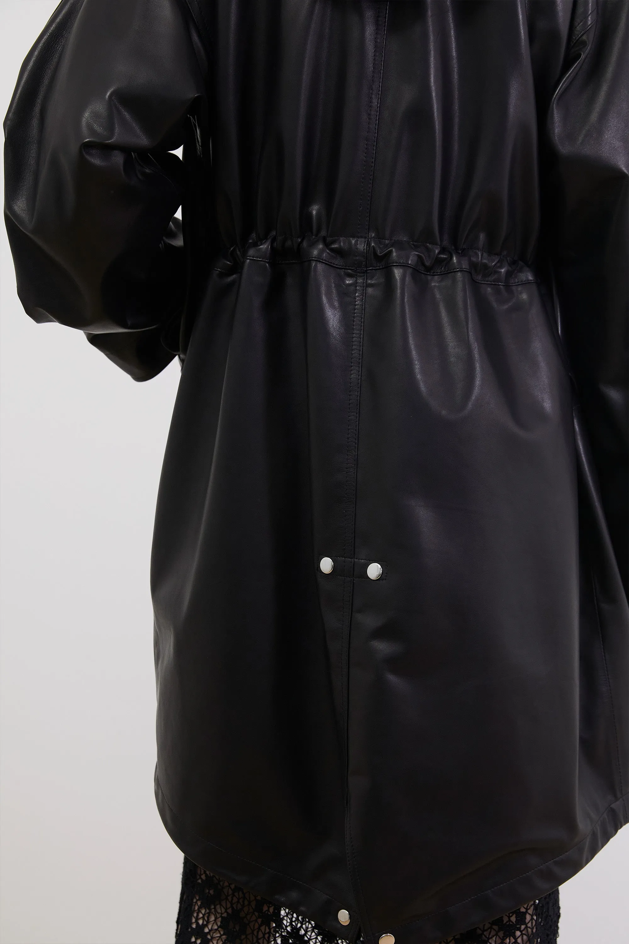 HOODED LAMBSKIN LEATHER COAT