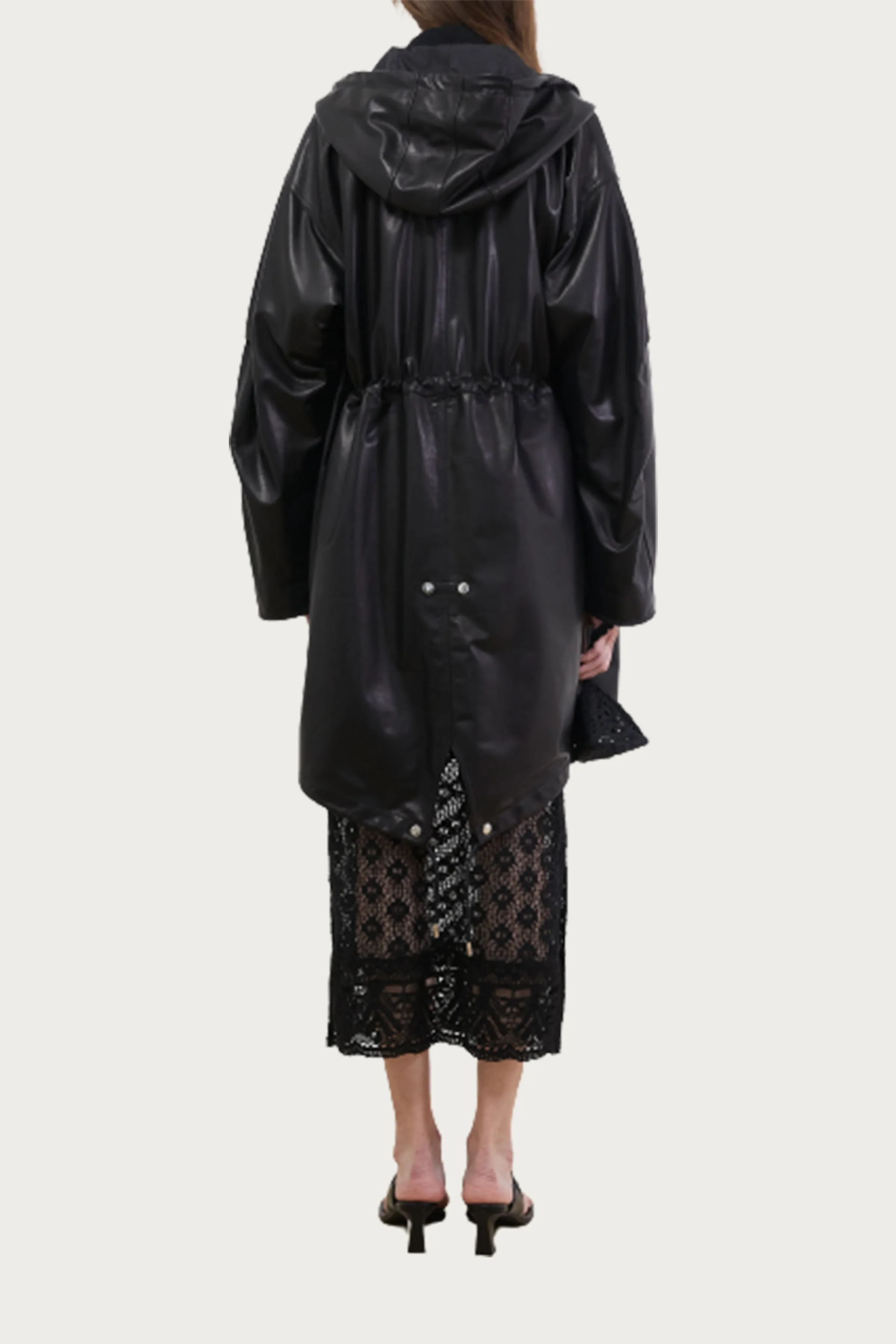 HOODED LAMBSKIN LEATHER COAT