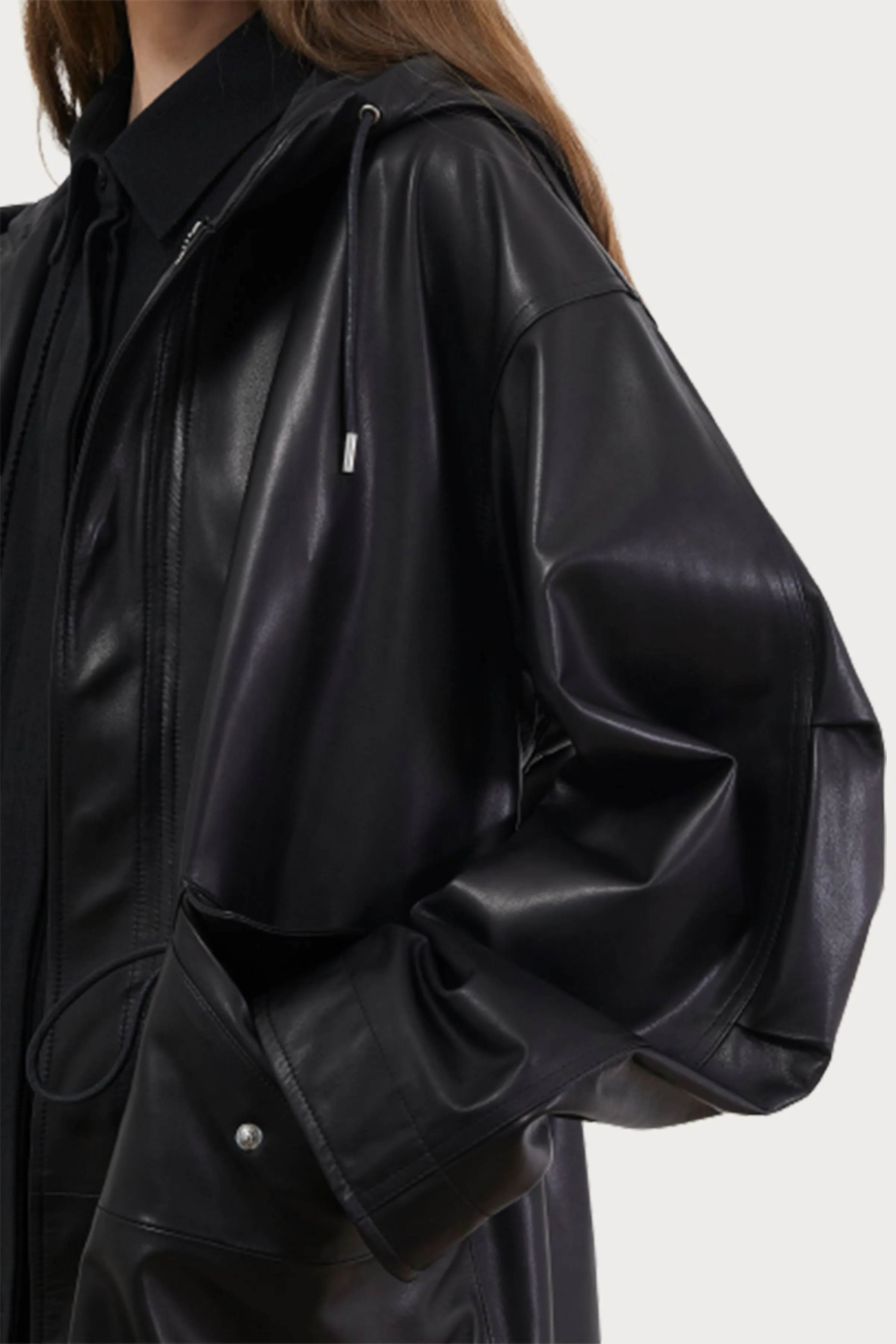 HOODED LAMBSKIN LEATHER COAT